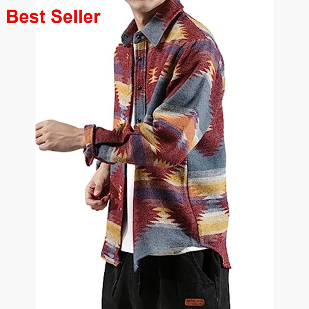 Brushed Flannel Button Down Shirt Jacket With Azt… - image 3